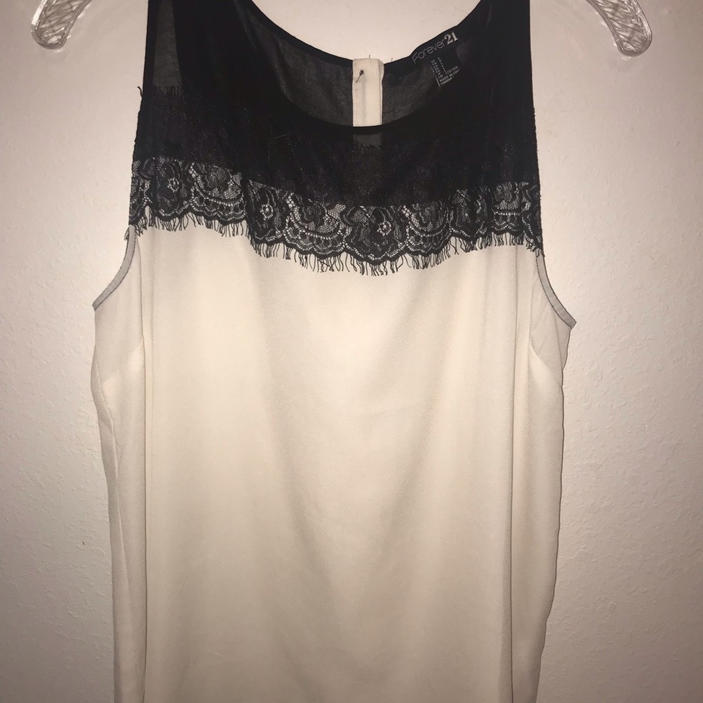 White Tank Top With Black Lace